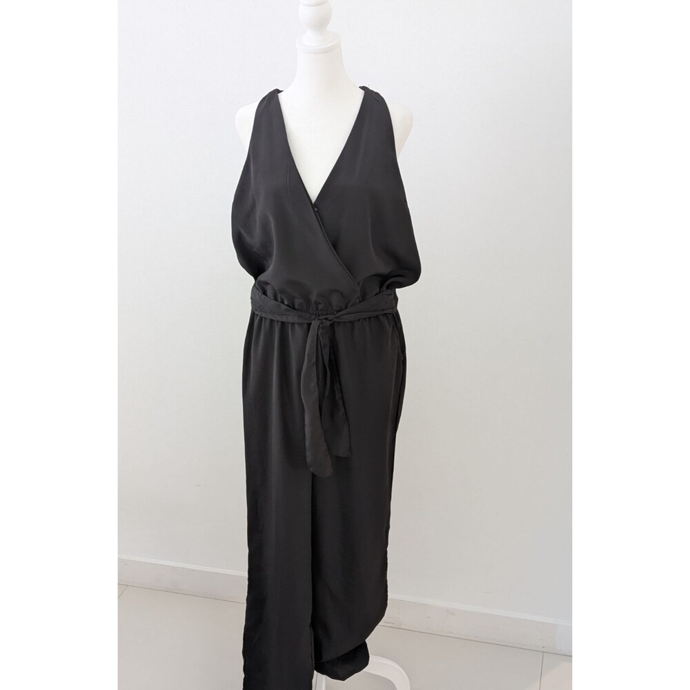 ToxiK3 Jumpsuit Women L Black V-Neckline Sleeveless  Tie Belt Wide Leg Casual